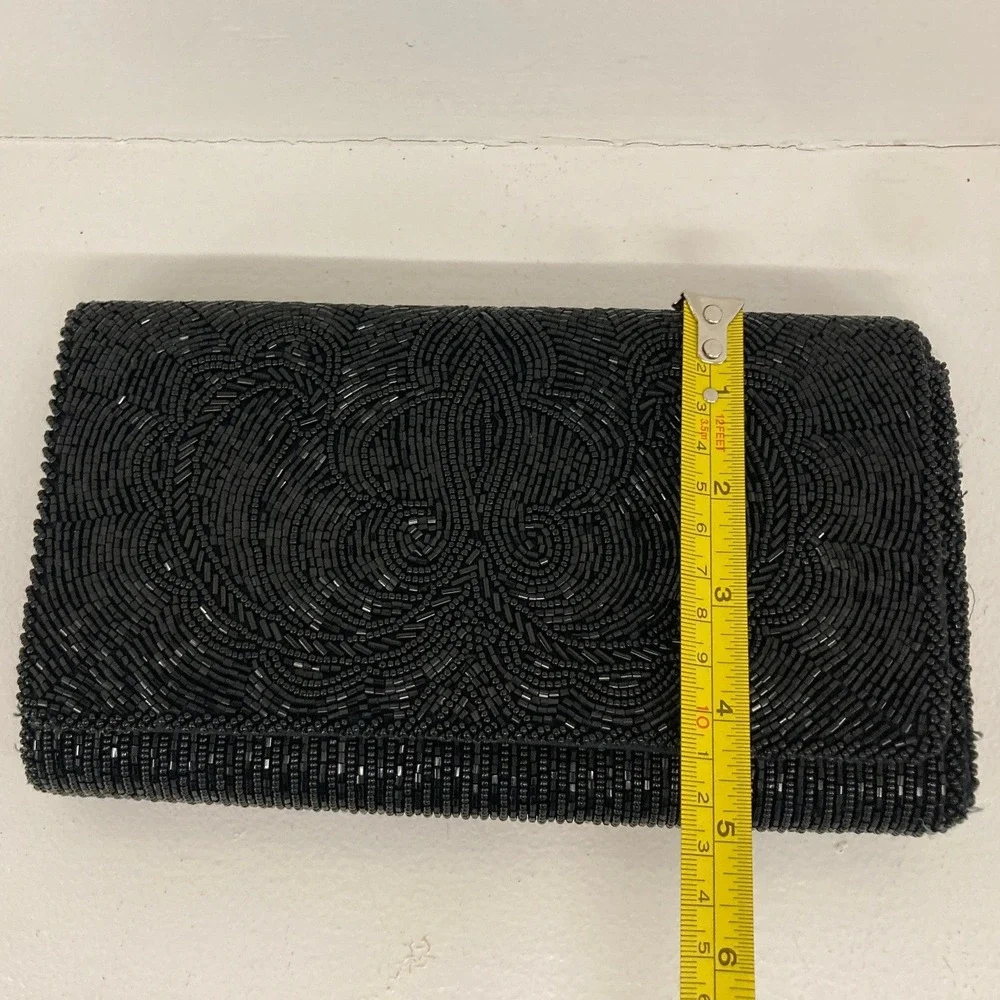 VTG‎ Black Beaded Evening Clutch Bag Purse Formal Cocktail Glam Gatsby Flapper